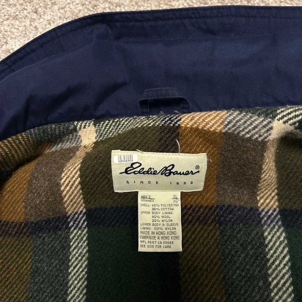 Vintage‎ Eddie Bauer Wool Plaid Lined Mountain Parka Men Size XL Blue Gorpcore